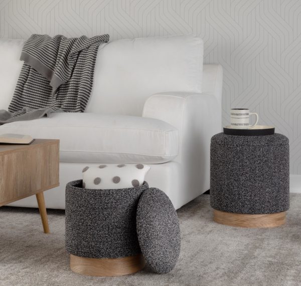 Marla Contemporary Black Fabric Nesting Ottoman Set Natural Wood 3