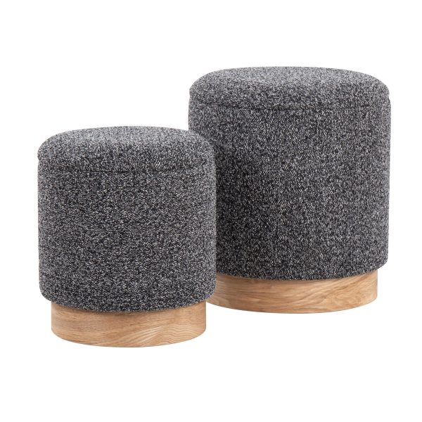 Marla Contemporary Black Fabric Nesting Ottoman Set Natural Wood 4