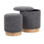 Marla Contemporary Black Fabric Nesting Ottoman Set Natural Wood 16 Marla Contemporary Black Fabric Nesting Ottoman Set Natural Wood