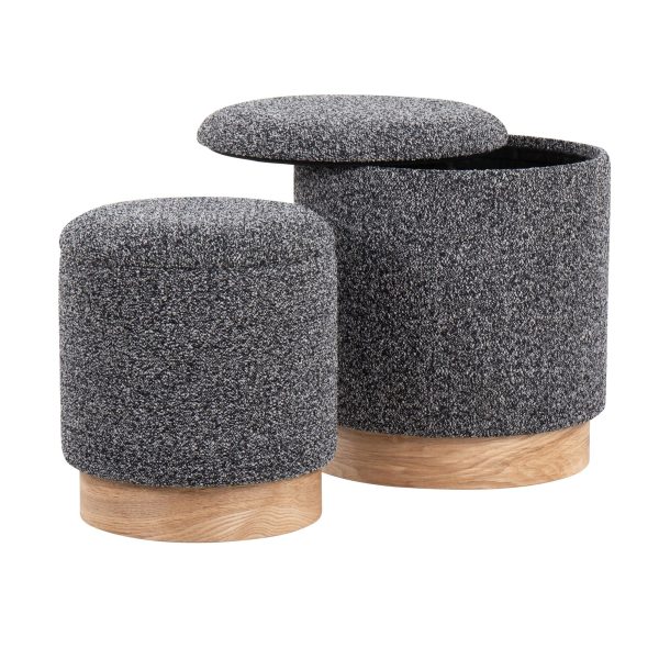 Marla Contemporary Black Fabric Nesting Ottoman Set Natural Wood 5