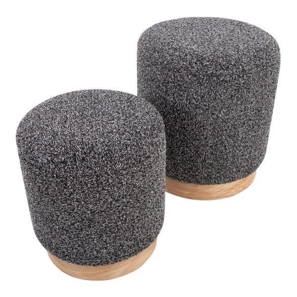 Marla Contemporary Black Fabric Nesting Ottoman Set Natural Wood 6