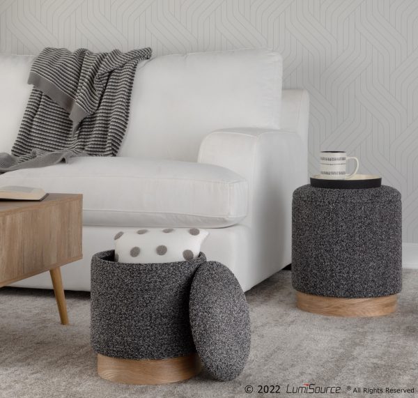 Marla Contemporary Black Fabric Nesting Ottoman Set Natural Wood