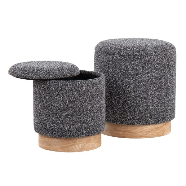 Marla Contemporary Black Fabric Nesting Ottoman Set Natural Wood 7