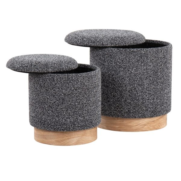 Marla Contemporary Black Fabric Nesting Ottoman Set Natural Wood 8