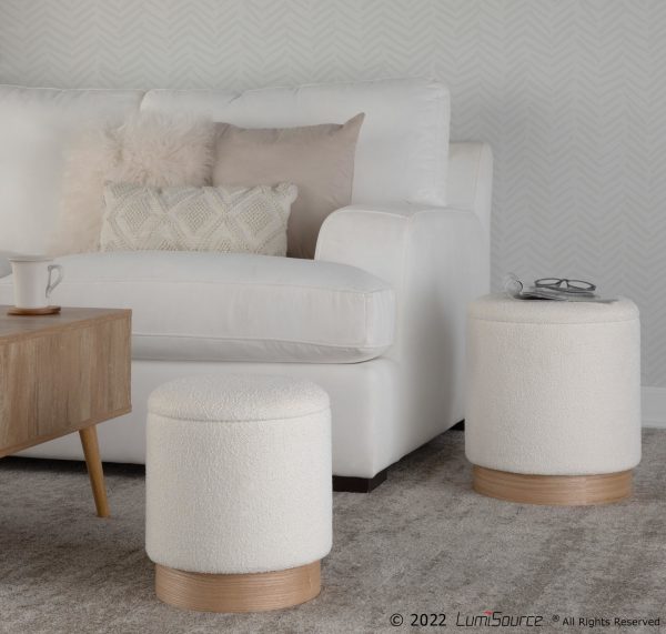 Marla Contemporary Cream Nesting Ottomans Natural Wood Base 2