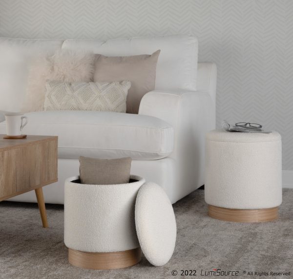 Marla Contemporary Cream Nesting Ottomans Natural Wood Base 3