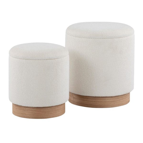 Marla Contemporary Cream Nesting Ottomans Natural Wood Base 4