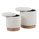 Marla Contemporary Cream Nesting Ottomans Natural Wood Base 16 Marla Contemporary Cream Nesting Ottomans Natural Wood Base