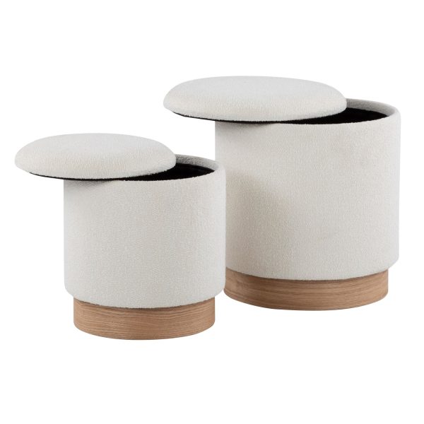 Marla Contemporary Cream Nesting Ottomans Natural Wood Base 5