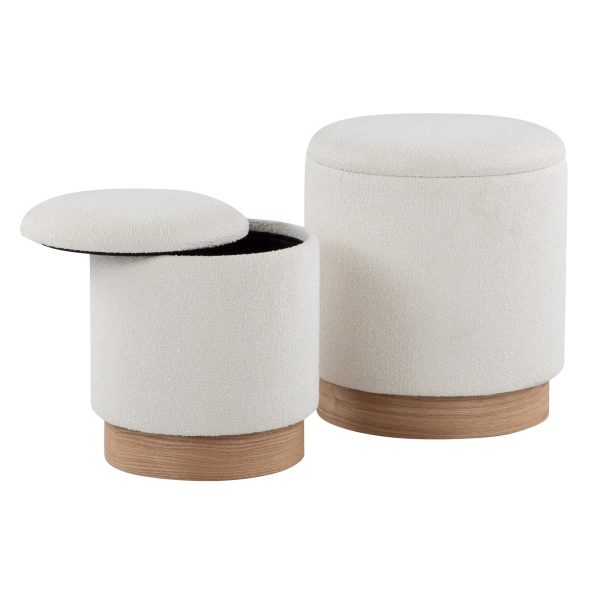 Marla Contemporary Cream Nesting Ottomans Natural Wood Base 6