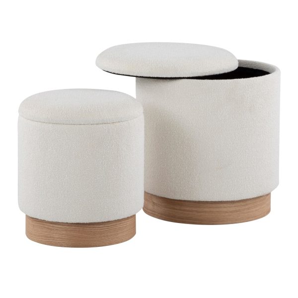 Marla Contemporary Cream Nesting Ottomans Natural Wood Base 7