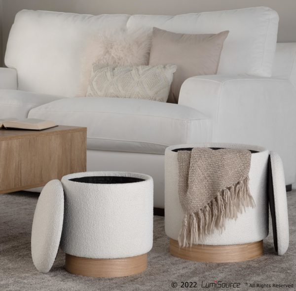 Marla Contemporary Cream Nesting Ottomans Natural Wood Base 8