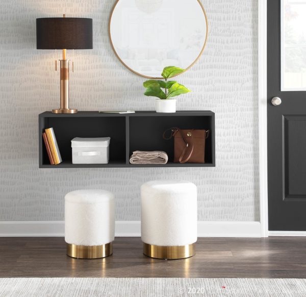 Marla Contemporary Cream Plush Fabric Nesting Ottomans Gold Base