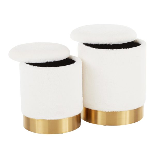 Marla Contemporary Cream Plush Fabric Nesting Ottomans Gold Base 7