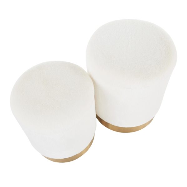 Marla Contemporary Cream Plush Fabric Nesting Ottomans Gold Base 8