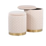Marla Contemporary Cream Velvet Gold Nesting Ottoman Set 11 Marla Contemporary Cream Velvet Gold Nesting Ottoman Set