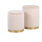 Marla Contemporary Cream Velvet Gold Nesting Ottoman Set 12 Marla Contemporary Cream Velvet Gold Nesting Ottoman Set