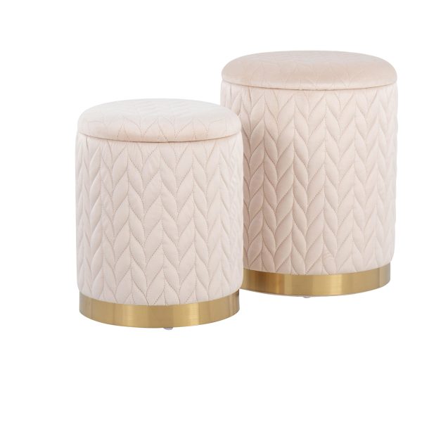 Marla Contemporary Cream Velvet Gold Nesting Ottoman Set 3
