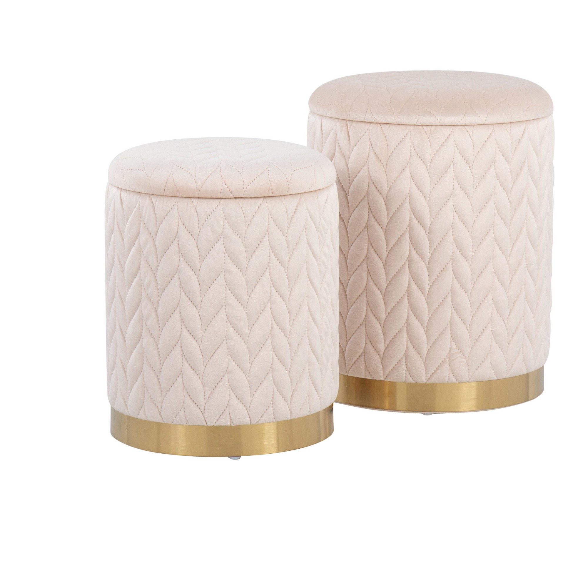Marla Contemporary Cream Velvet Gold Nesting Ottoman Set 4 Marla Contemporary Cream Velvet Gold Nesting Ottoman Set - Image 4