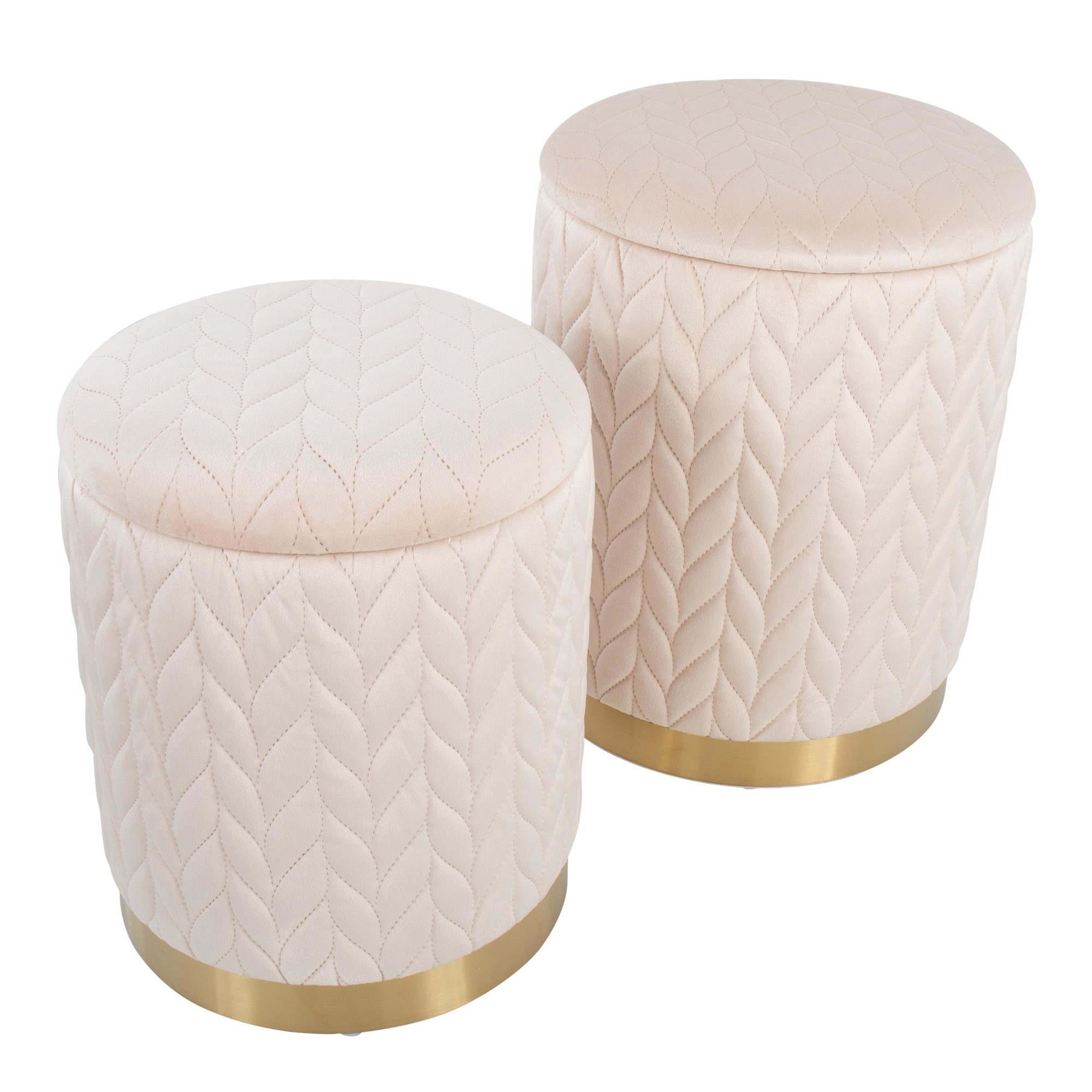 Marla Contemporary Cream Velvet Gold Nesting Ottoman Set 5 Marla Contemporary Cream Velvet Gold Nesting Ottoman Set - Image 5