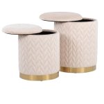 Marla Contemporary Cream Velvet Gold Nesting Ottoman Set 14 Marla Contemporary Cream Velvet Gold Nesting Ottoman Set