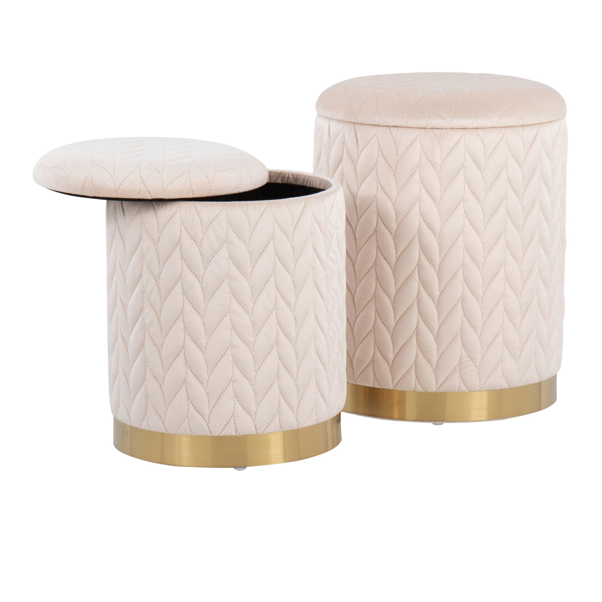 Marla Contemporary Cream Velvet Gold Nesting Ottoman Set 7 Marla Contemporary Cream Velvet Gold Nesting Ottoman Set - Image 7