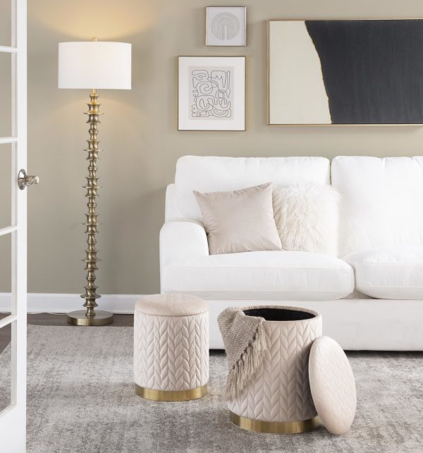 Marla Contemporary Cream Velvet Gold Nesting Ottoman Set