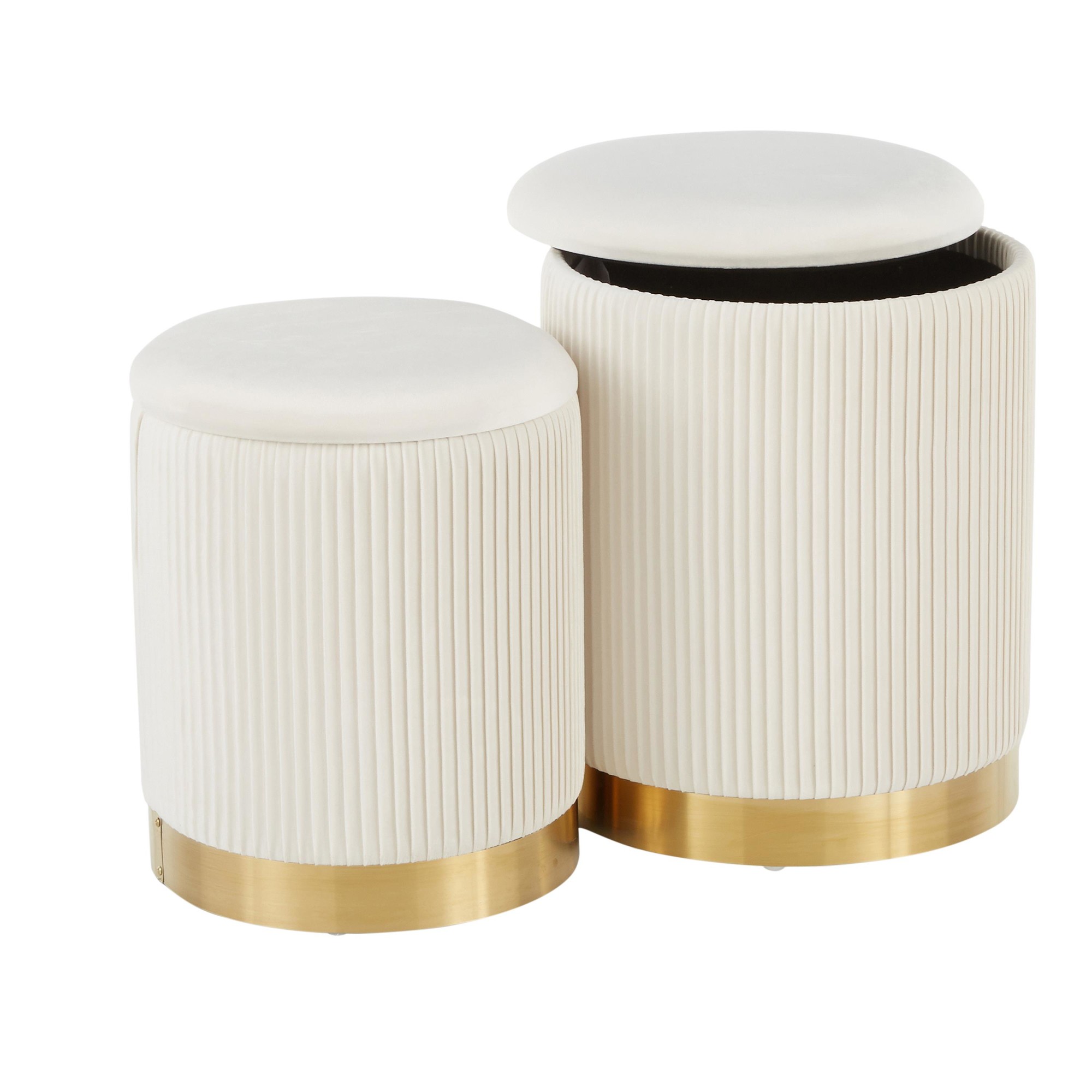 Marla Contemporary Cream Velvet Gold Nesting Ottomans 11 Marla Contemporary Cream Velvet Gold Nesting Ottomans - Image 11