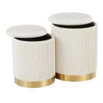 Marla Contemporary Cream Velvet Gold Nesting Ottomans 27 Marla Contemporary Cream Velvet Gold Nesting Ottomans