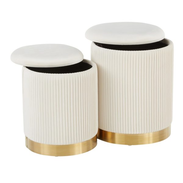 Marla Contemporary Cream Velvet Gold Nesting Ottomans 11