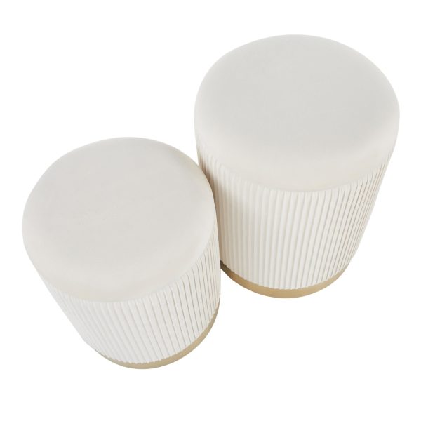 Marla Contemporary Cream Velvet Gold Nesting Ottomans 12