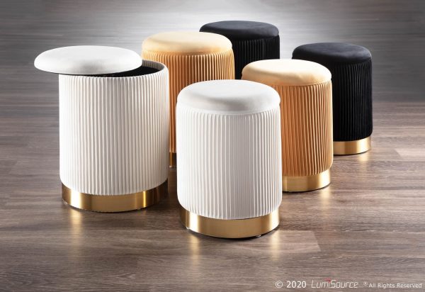 Marla Contemporary Cream Velvet Gold Nesting Ottomans 3