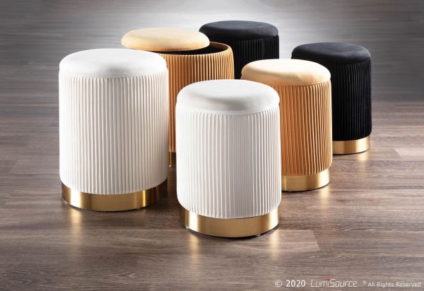 Marla Contemporary Cream Velvet Gold Nesting Ottomans 5