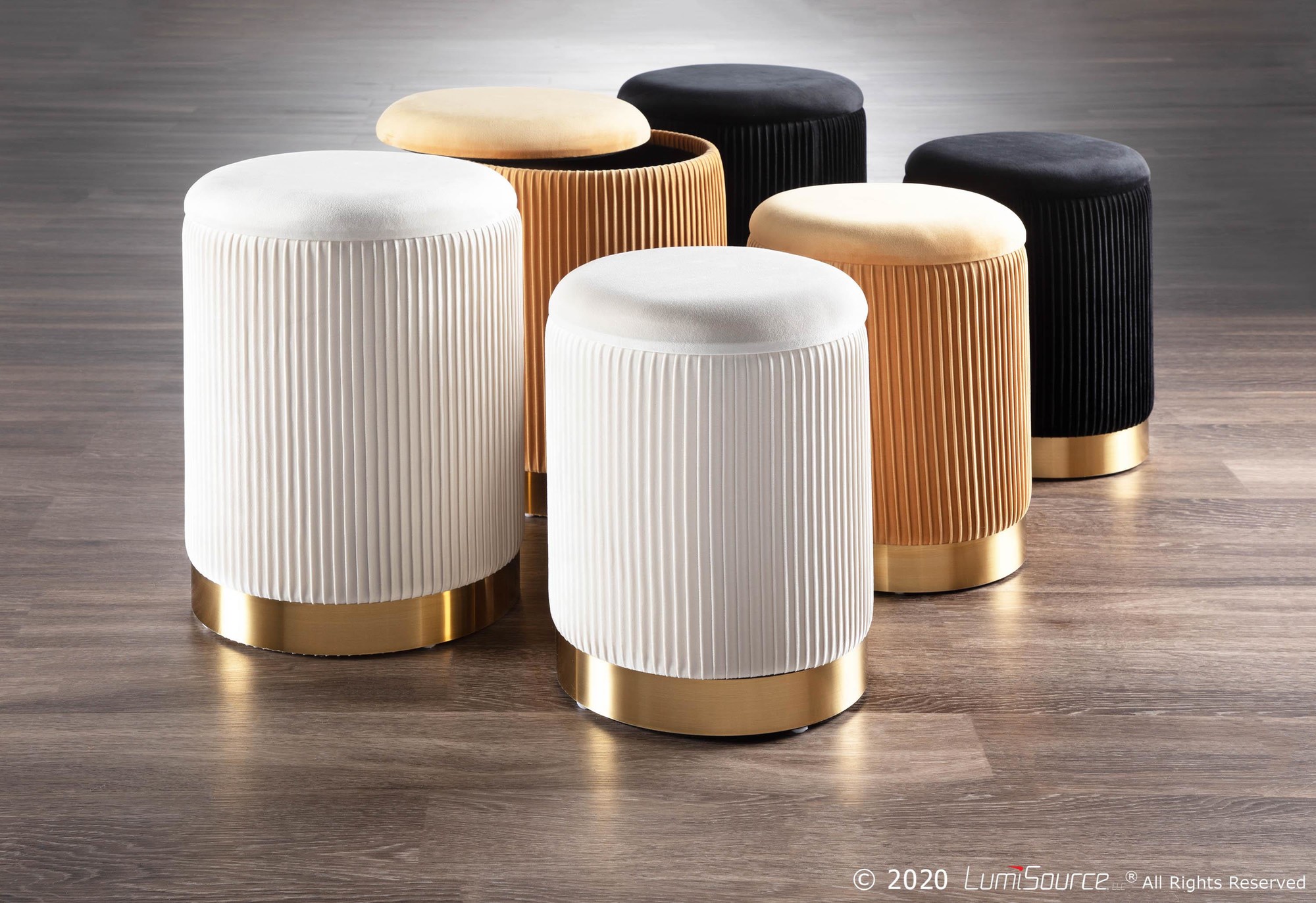 Marla Contemporary Cream Velvet Gold Nesting Ottomans 6 Marla Contemporary Cream Velvet Gold Nesting Ottomans - Image 6