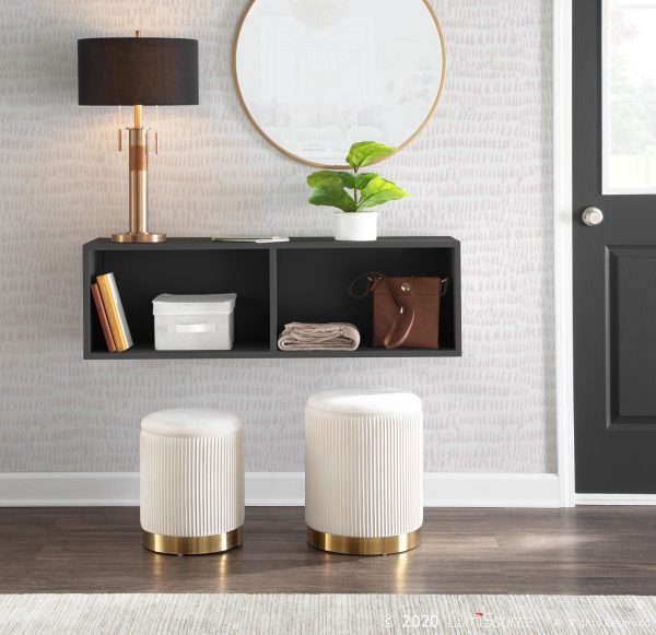 Marla Contemporary Cream Velvet Gold Nesting Ottomans