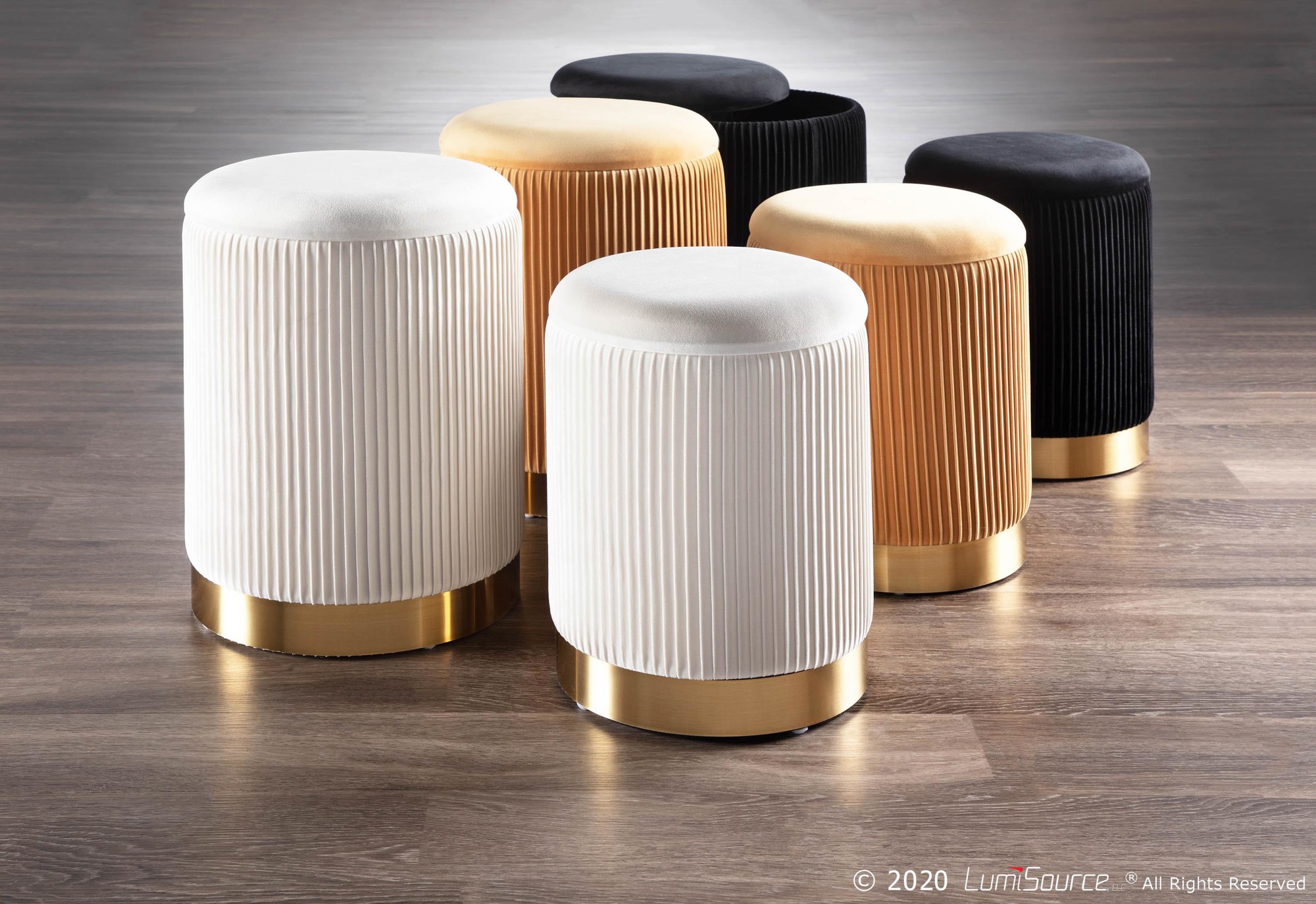Marla Contemporary Cream Velvet Gold Nesting Ottomans 8 Marla Contemporary Cream Velvet Gold Nesting Ottomans - Image 8