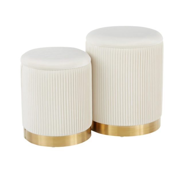 Marla Contemporary Cream Velvet Gold Nesting Ottomans 8