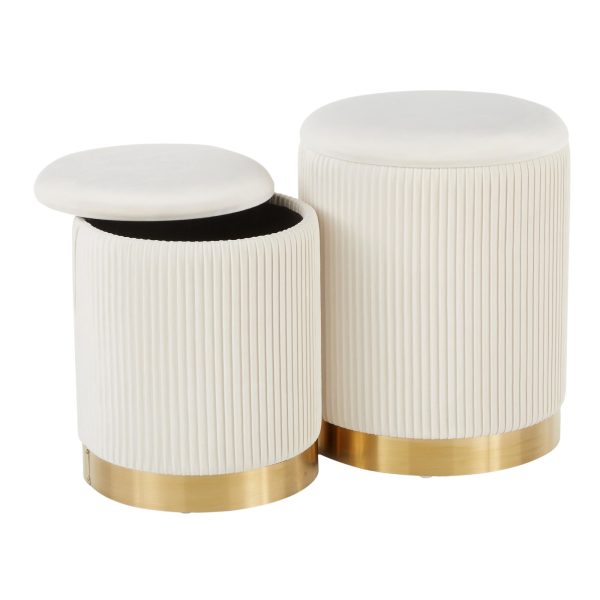 Marla Contemporary Cream Velvet Gold Nesting Ottomans 9