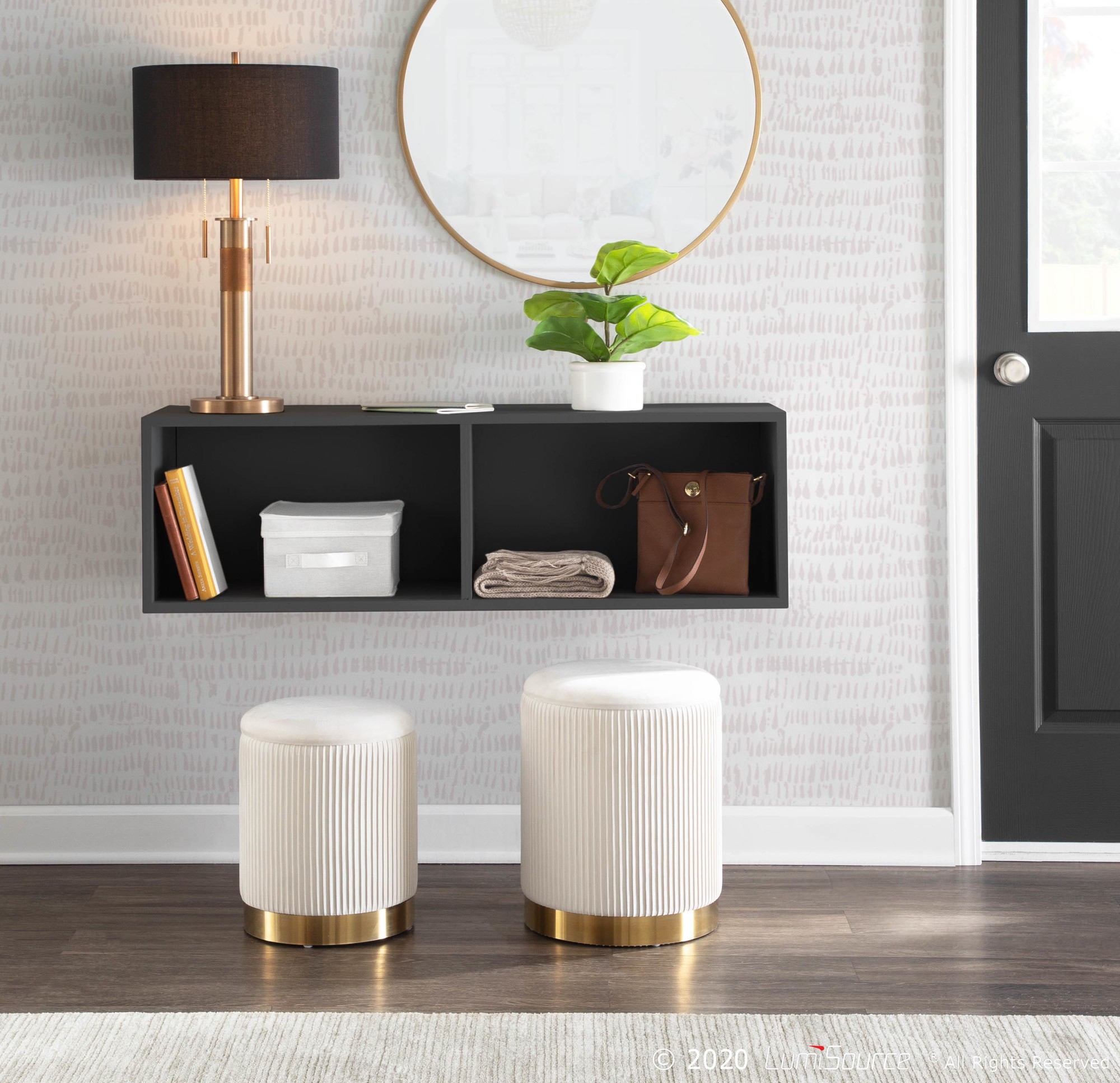 Marla Contemporary Cream Velvet Gold Nesting Ottomans 1 Marla Contemporary Cream Velvet Gold Nesting Ottomans