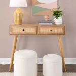 Marla Cream Fabric Natural Wood Contemporary Nesting Ottomans