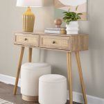 Marla Cream Fabric Natural Wood Contemporary Nesting Ottomans
