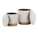 Marla Cream Fabric Natural Wood Contemporary Nesting Ottomans