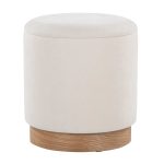 Marla Cream Fabric Natural Wood Contemporary Nesting Ottomans