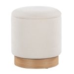 Marla Cream Fabric Natural Wood Contemporary Nesting Ottomans