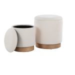 Marla Cream Fabric Natural Wood Contemporary Nesting Ottomans