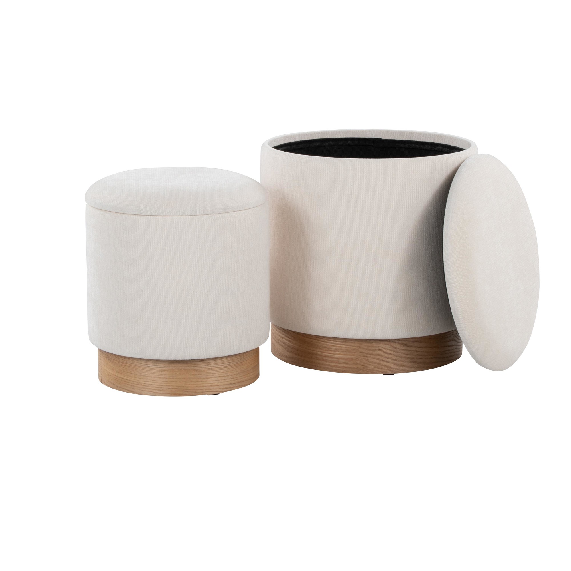 Marla Cream Fabric Natural Wood Contemporary Nesting Ottomans 9 Marla Cream Fabric Natural Wood Contemporary Nesting Ottomans - Image 9