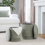 Marla Green Fabric Contemporary Storage Ottoman Set