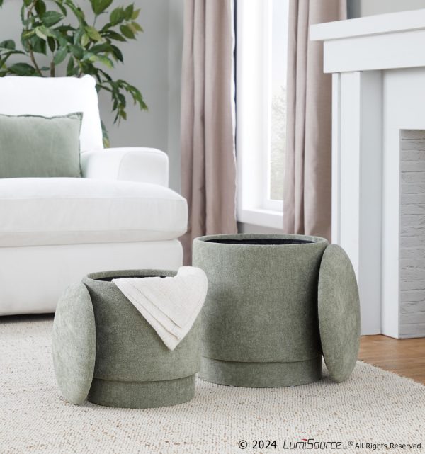 Marla Green Fabric Contemporary Storage Ottoman Set 1