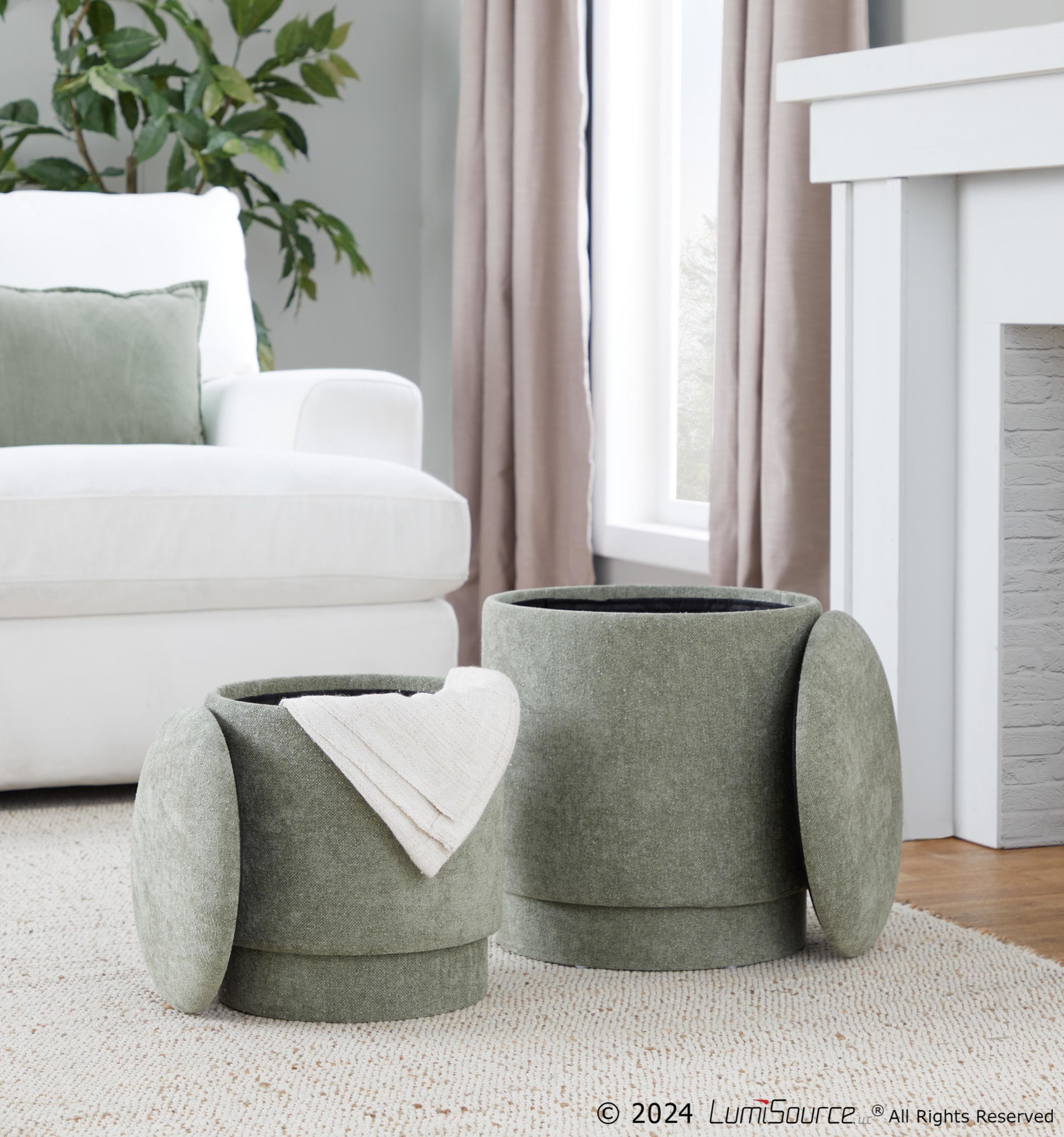 Marla Green Fabric Contemporary Storage Ottoman Set 2 Marla Green Fabric Contemporary Storage Ottoman Set - Image 2