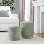 Marla Green Fabric Contemporary Storage Ottoman Set